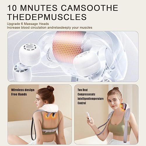 Miniatura 3 de Masajeador de cuello 5D, masajeador de cuello Shiatsu con calor, masajeador de cuello eléctrico inalámbrico, almohada de masaje para cuello,