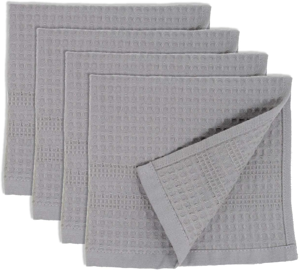 GILDEN TREE Waffle Towels Wash Cloths for Showering, Exfoliating Washcloth Face Towels, Quick Dry Towel Cotton Washcloths Set of 4, Classic Style (Pewter)