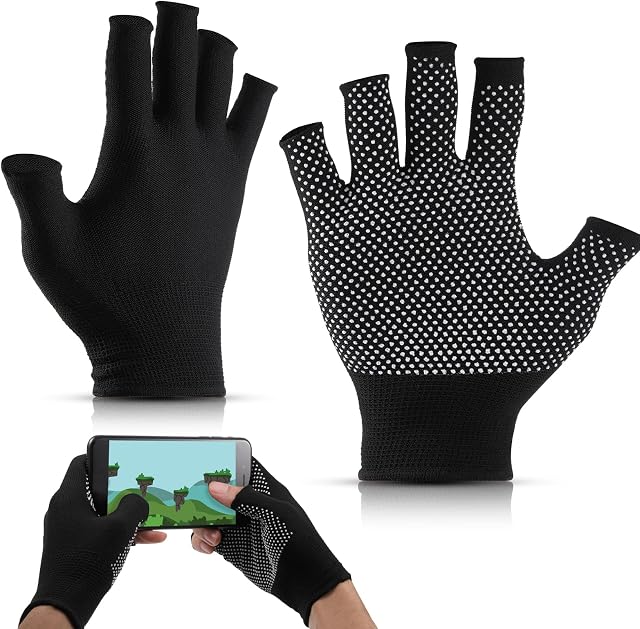 Fingerless Gloves with Grip, Black Relief Pain Hand Outdoor Non-Slip Driving Cycling, Black Half Fingerless Gloves for Women Men