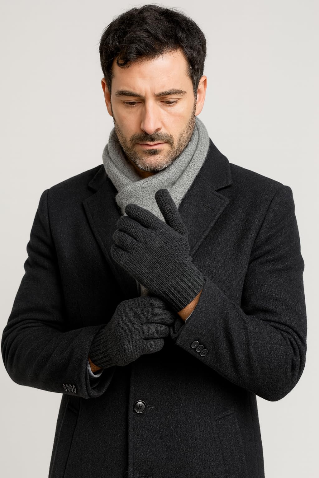 CLASSE77 - Guanti invernali in maglia in puro cachemire da uomo - Artigianali - Made in Italy