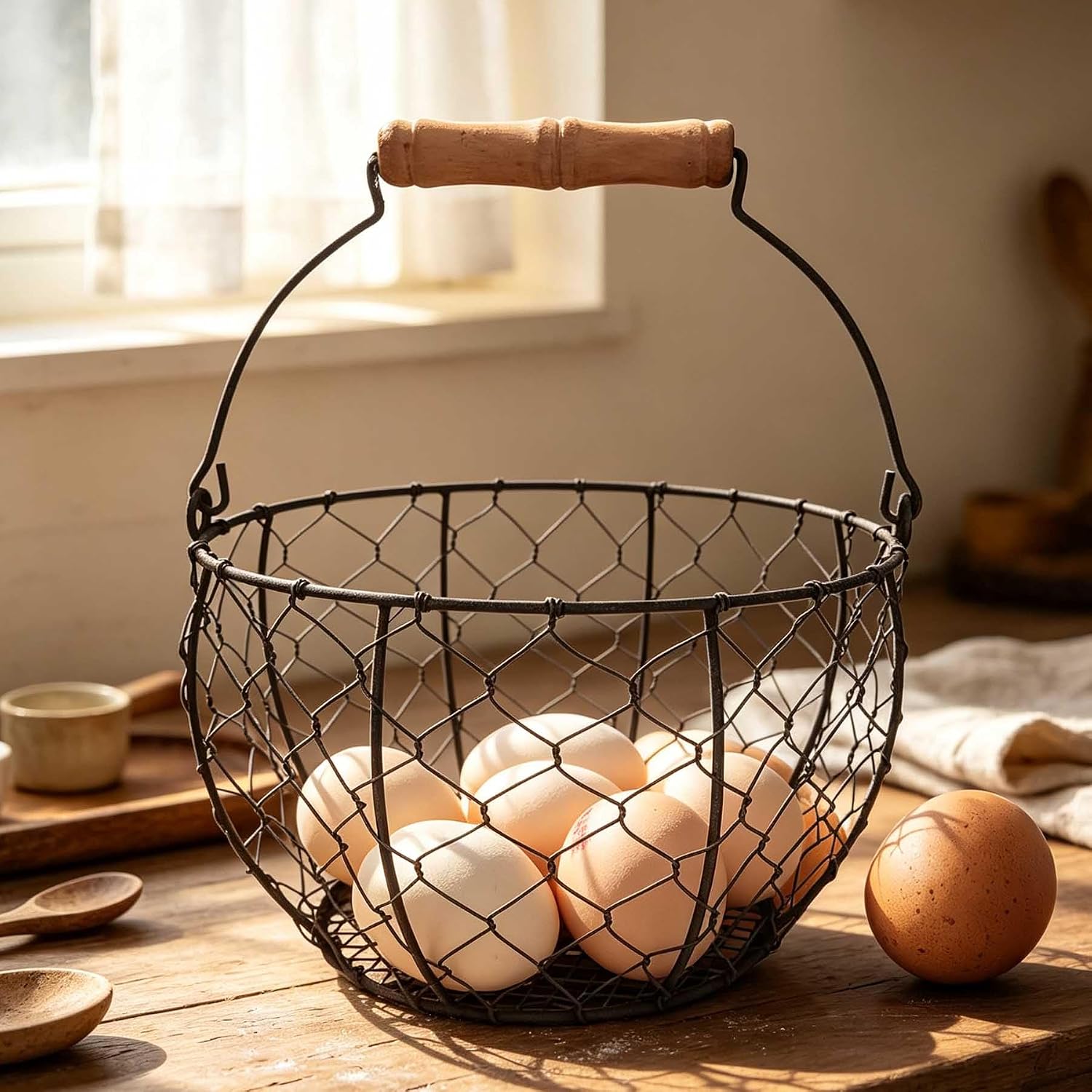 Wire Egg Basket for Gathering Fresh Eggs,Rustic Metal Egg Basket