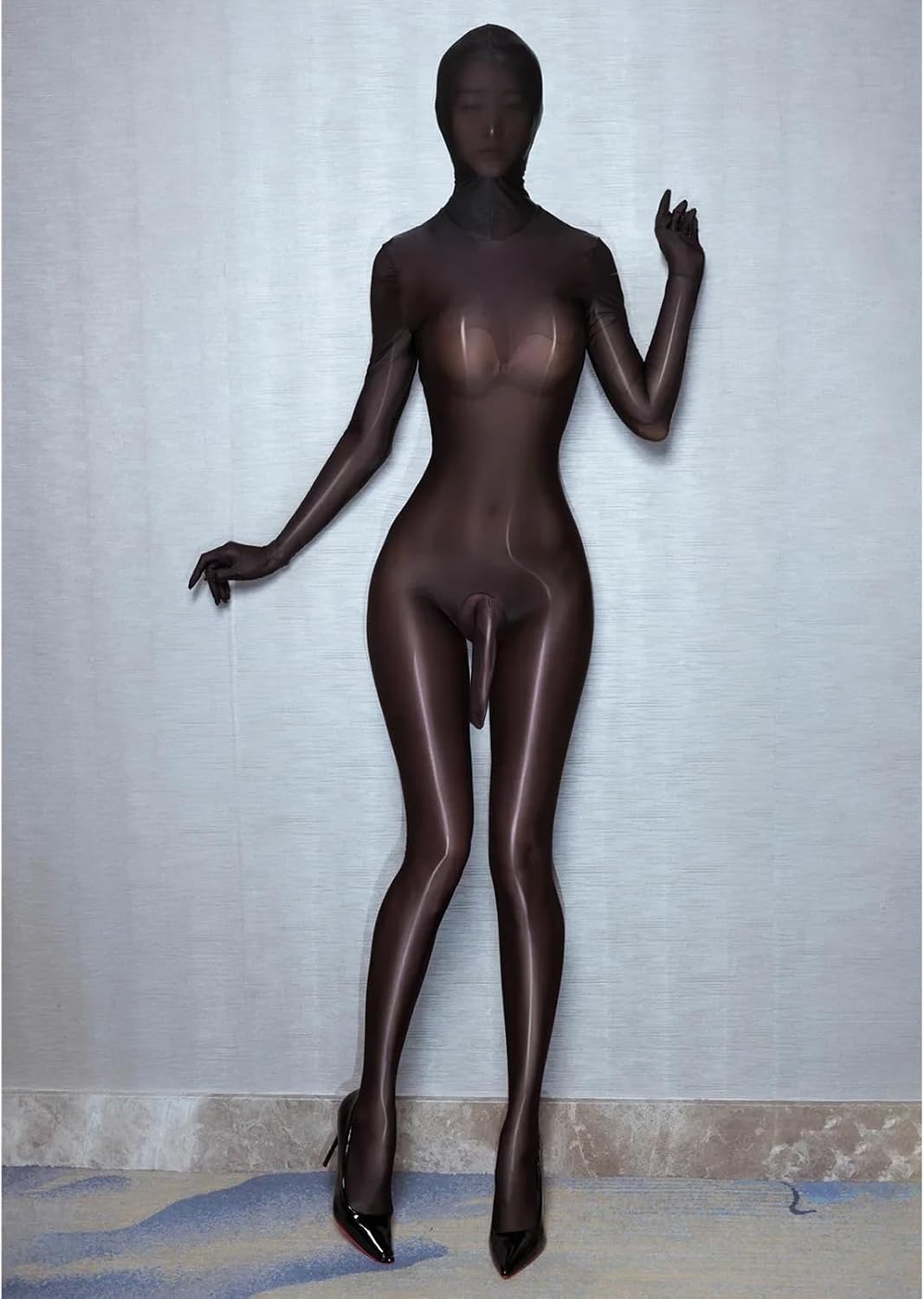LESOYA Women Men Sexy Nylon Sheer Full Body Stocking Semi See Through Sheer Shiny Bodystocking