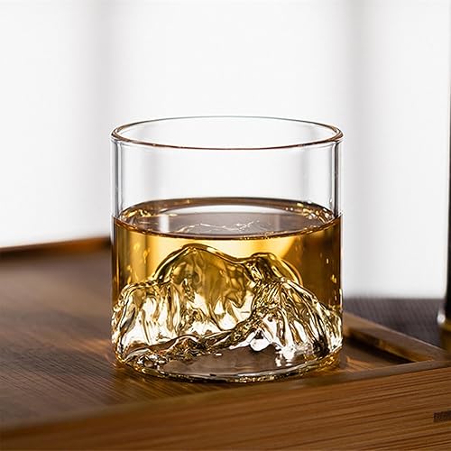 2 PCS Double Wall Glass Cup,Clear Whiskey Glasses Espresso Coffee Cup 3D Mountain Drinking Glasses for Kitchen