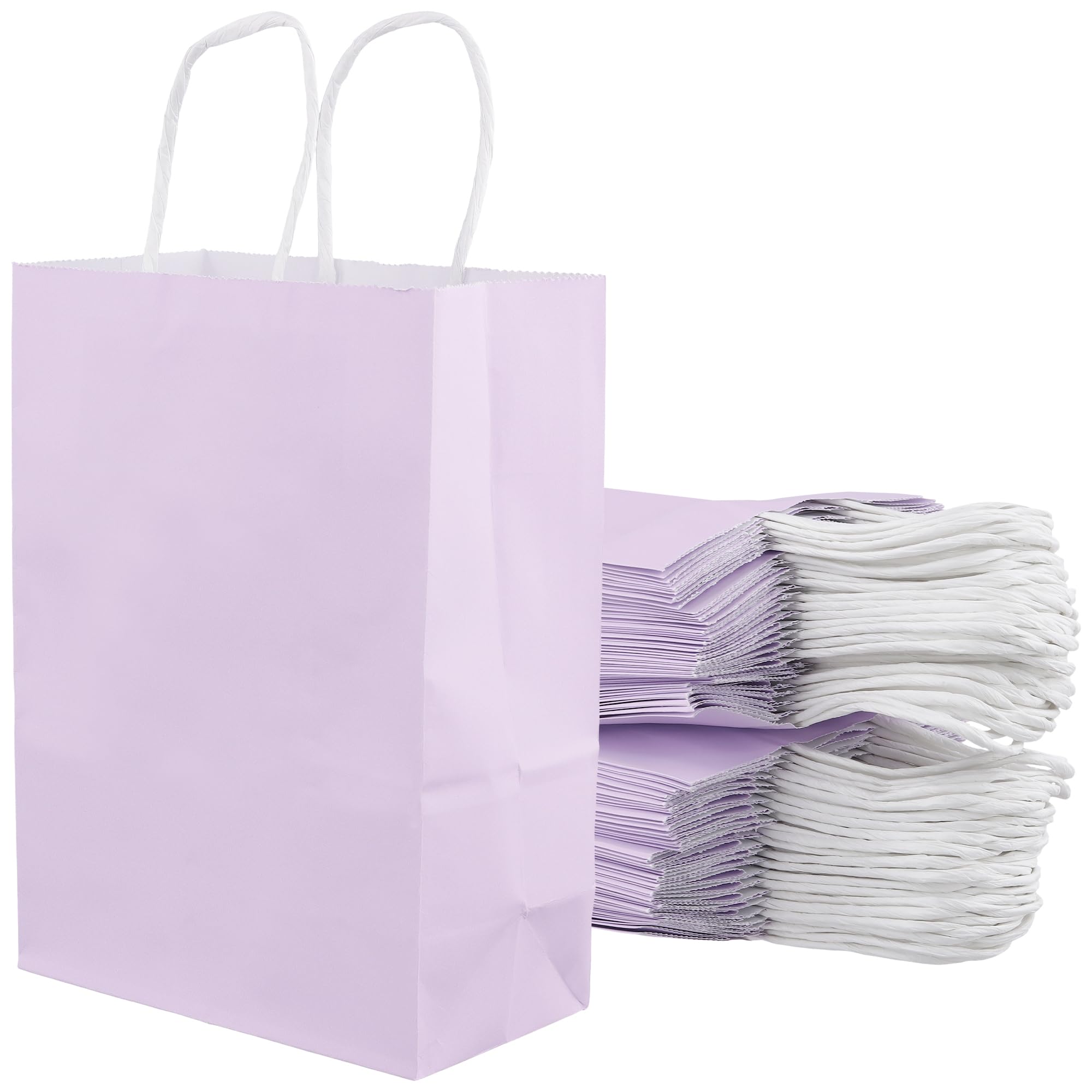 CHEUNGR 50PCS Kraft Paper Party Bags with Handles, Purple Flat Bottom Gift Bags for Birthday, Weddings, 15 x 8 x 21cm