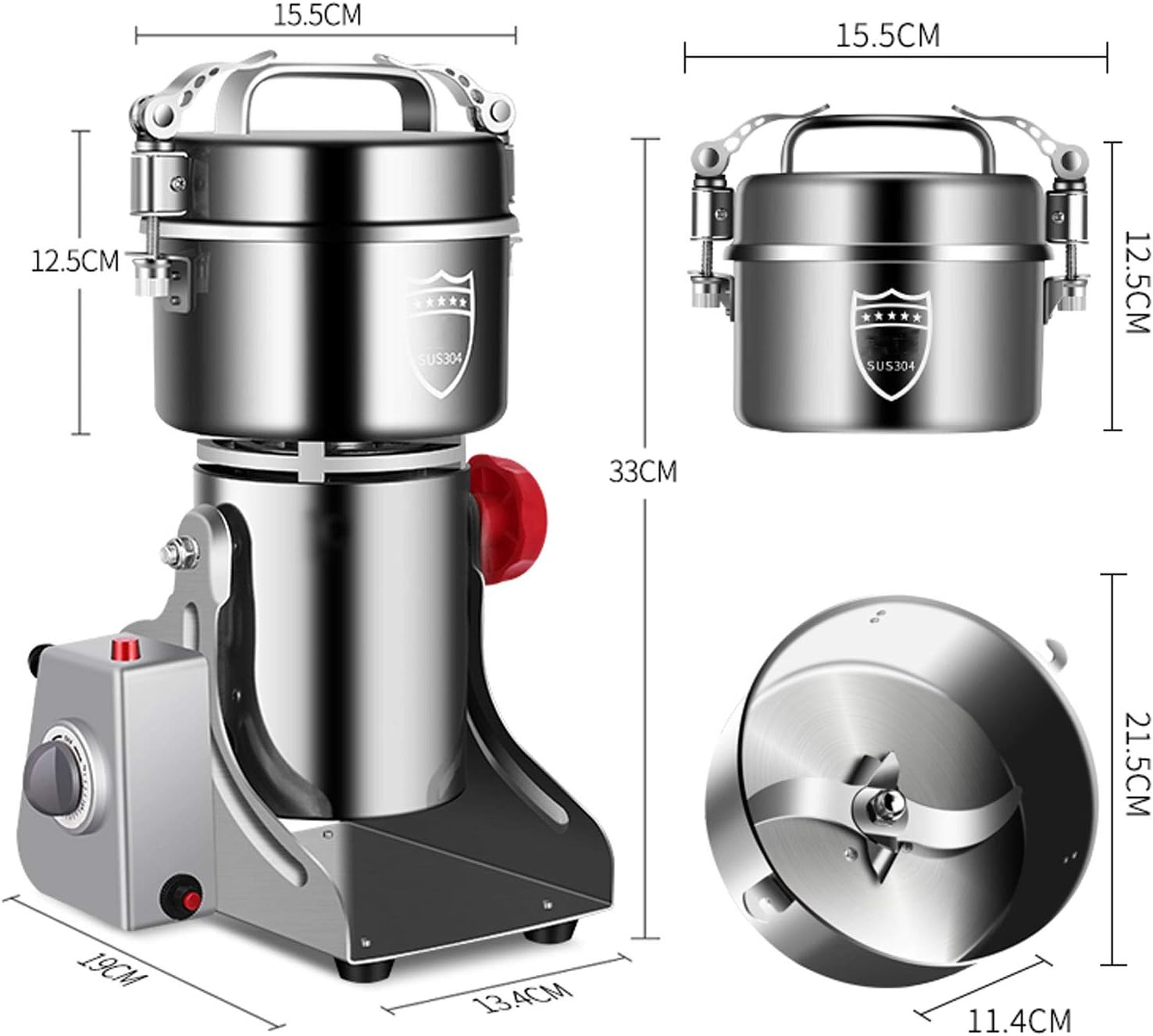 Generic Electric Food Mill Grinder, 220V Stainless Steel Powder Spice Grinder, Timing Grinding Machine High Speed Kitchen Mill(