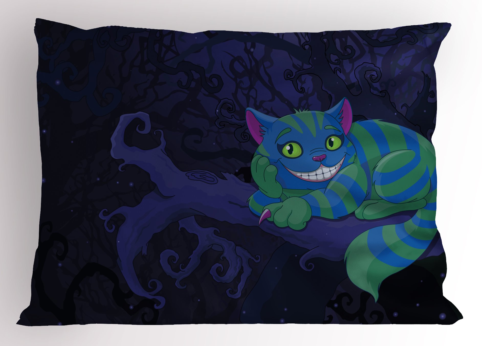 Lunarable Alice in Wonderland Pillow Sham, Chester Cat Sitting on Branch Forest with Character, Decorative Standard Size Printed Pillowcase, 26" X 20"