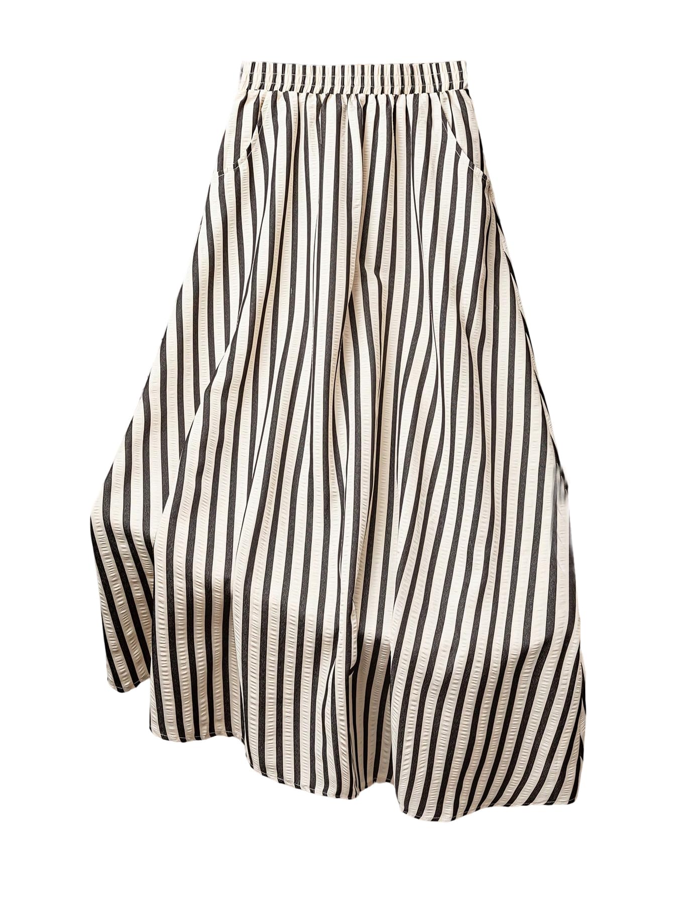 SHENHE Womens Striped Maxi Skirt High Waisted A Line Casual Flowy Long Skirt with Pockets