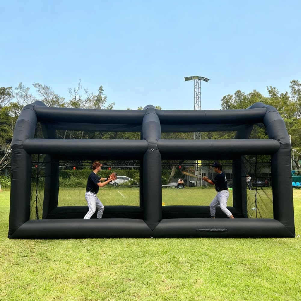 Inflatable Tennis Tent Baseball Cage Football Court Cage Inflatable Baseball Field Softball Batting & Pitching Cage with Blower 20ft L×10ft W ×10.5ft H Black