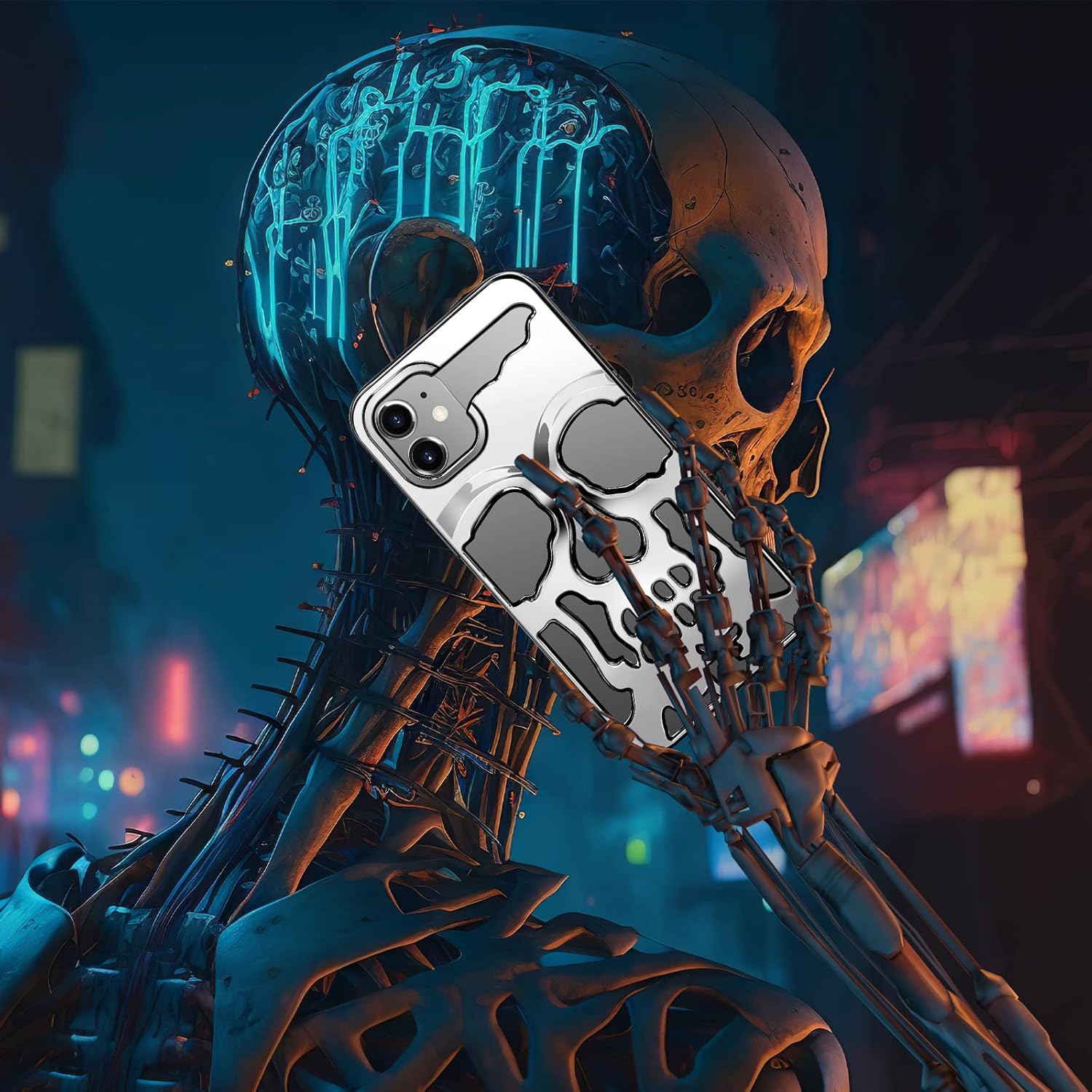 for iPhone 11 Case for Men, Women Cool Skull Skeleton Funny Gothic Hollow Cases for Boy Girls, Fashion Hollowed Designer Plated Shockproof Goth Cover for iPhone 11 Silver - Image 6