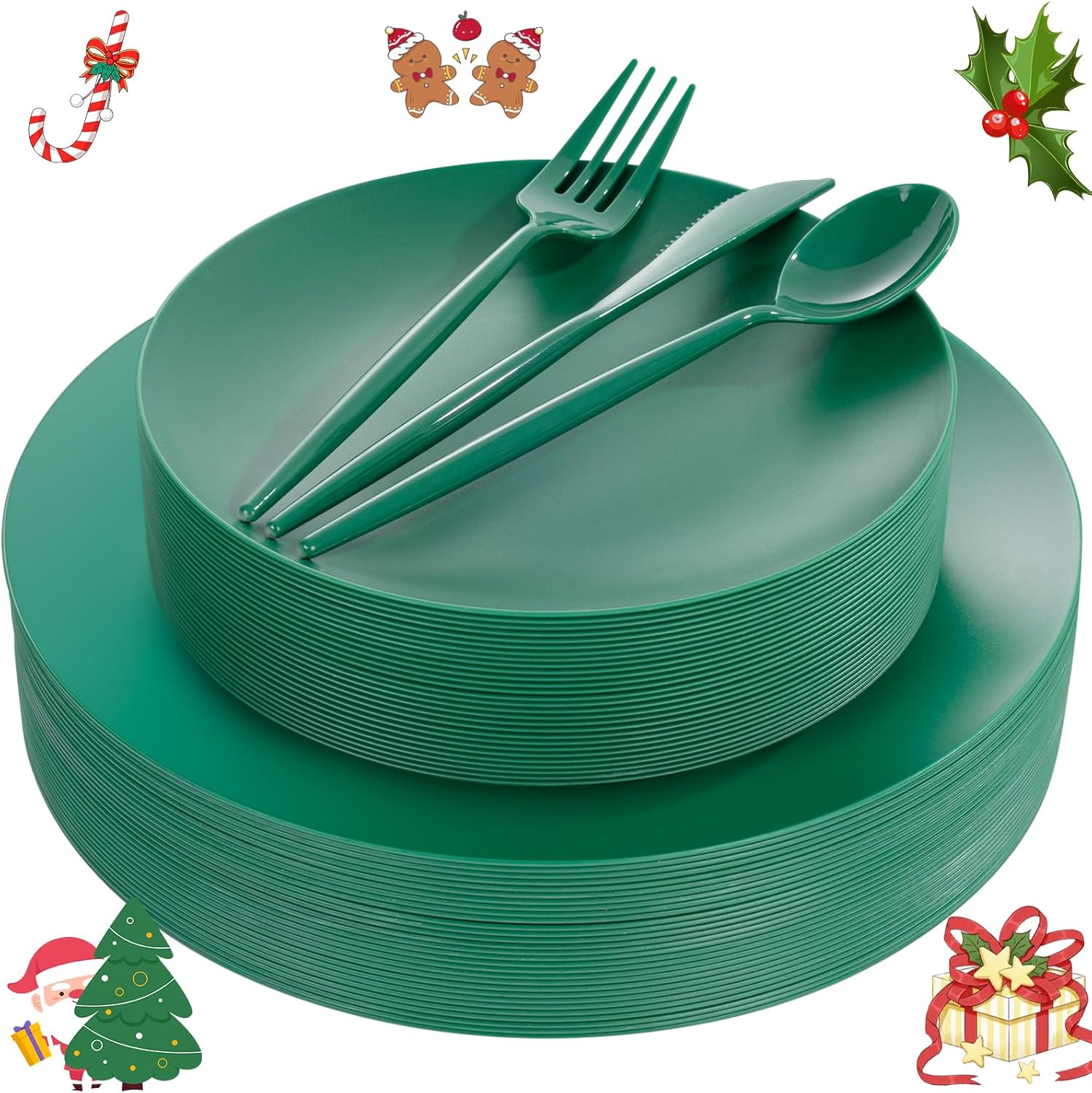 EI 150pcs Green Plastic Plates,Green Disposable Plates Heavy Duty,Fancy Plastic Dinnerware Set,Dinner Plate for Party,Picnic,Birthday,Christmas,New Year Green Frosted Plastic Plates