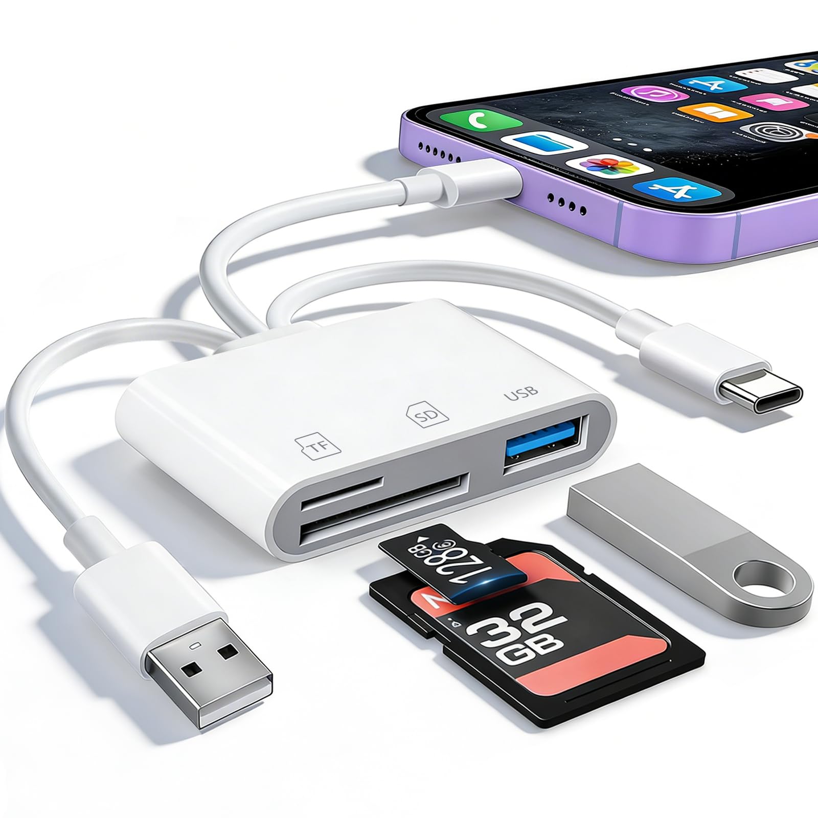 SD Card Reader for iPhone Sd Card Reader,USB-C&USB-A 3 in 3 Memory Card Reader, USB Sd Card Reader for iPhone 16/15/14/13, Ipad, Pc, Android, Lightening Support Sd/Xd/Ms/Tf Digital Camera Adapter.-image-16