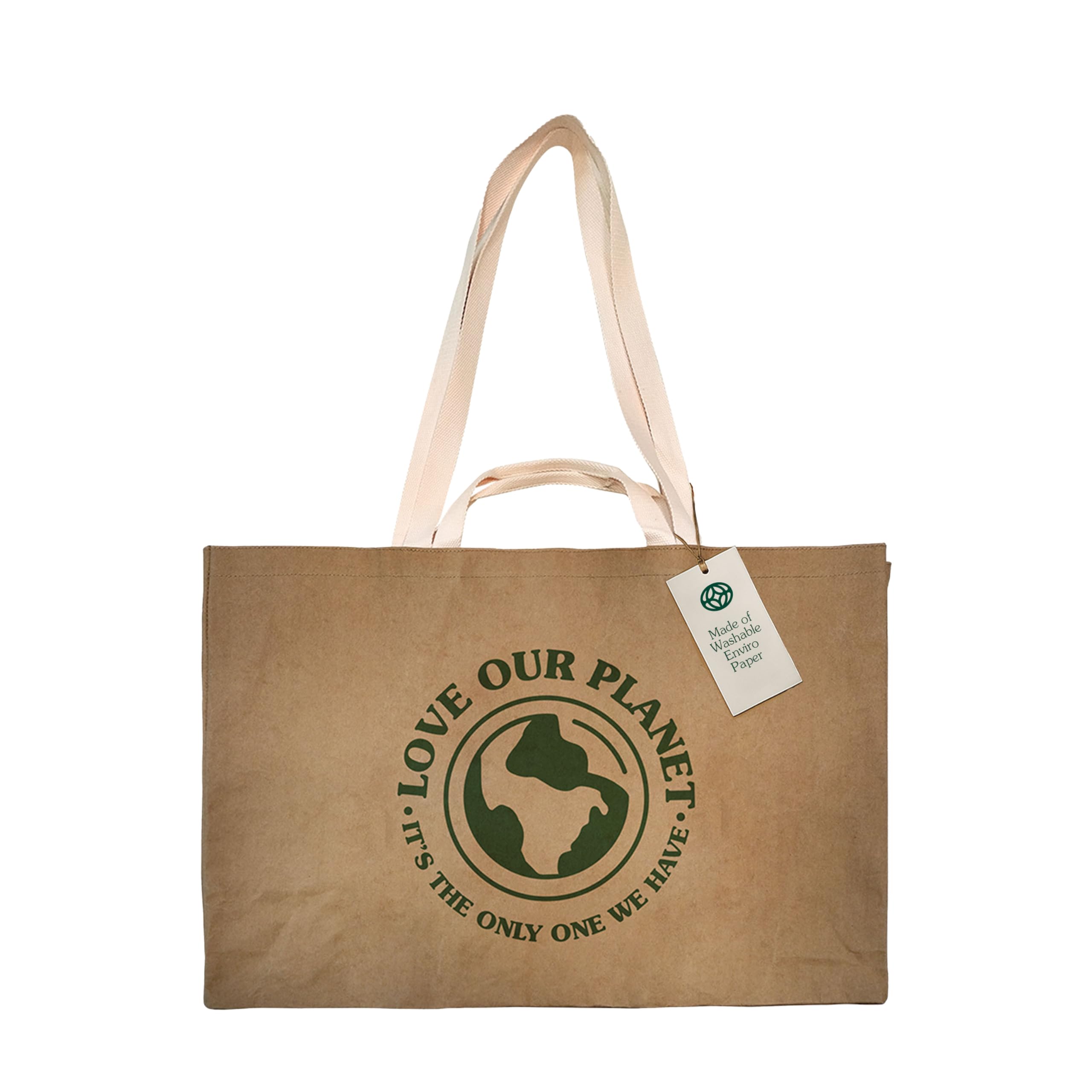 EARTHGRADE Reusable Grocery Bag – Large Sustainable Washable Paper Tote with Reinforced Seams. Foldable and Durable.