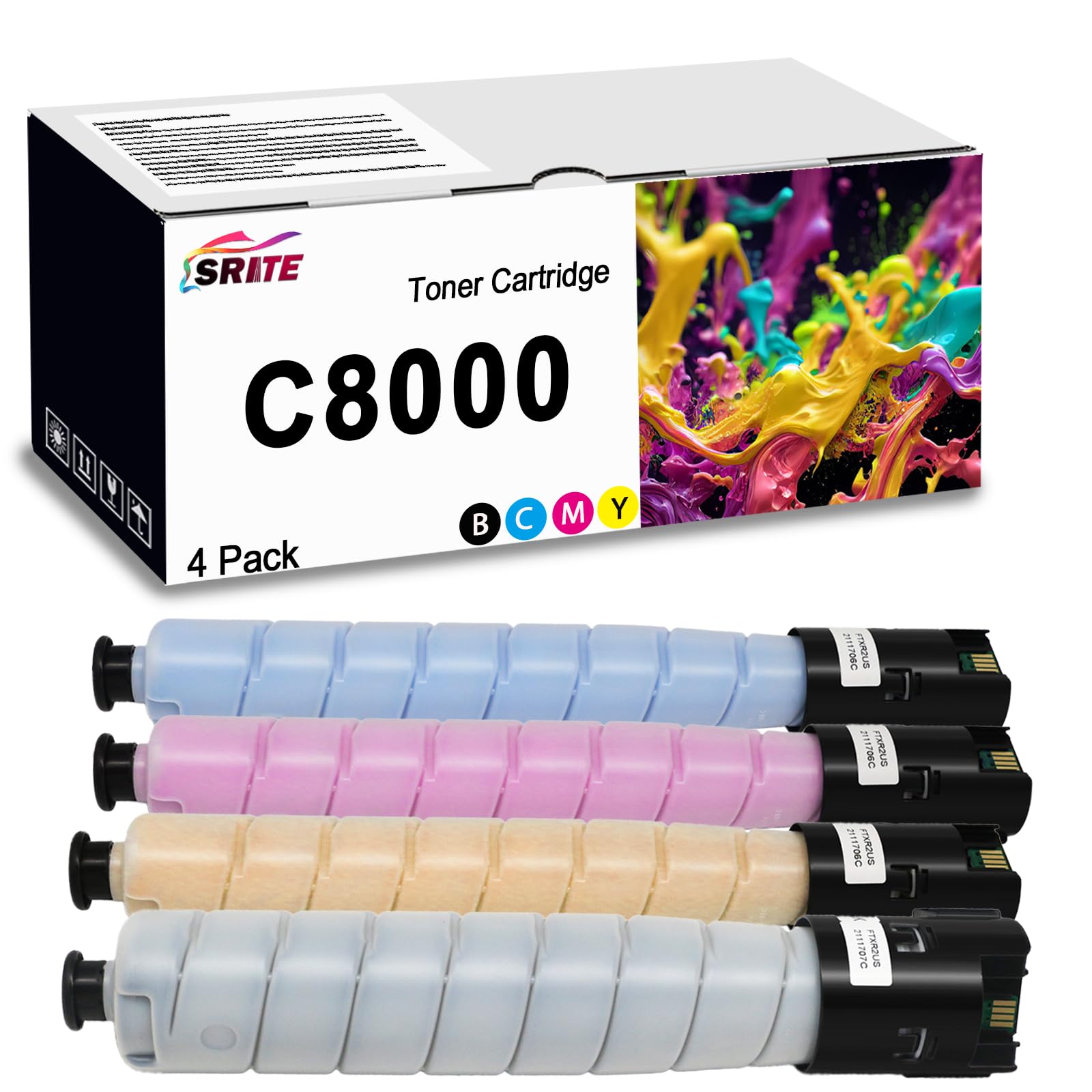 SRITE C8000 High Capacity Toner Cartridges 106R04046 106R04047 106R04048 106R04049 Replacement for Xerox Versalink C8000 Printer（4 Pack-Black, Cyan, Magenta, Yellow