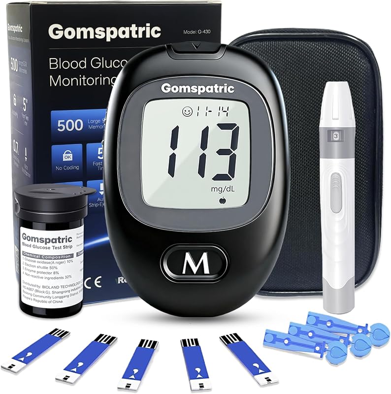 Kit de monitor de glucosa en sangre G-430, monitor de azúcar en sangre de alta precisión con 50 tiras reactivas, 50 lancetas, sin codificación, medidor de glucosa, kits de prueba de diabetes para uso doméstico (negro)