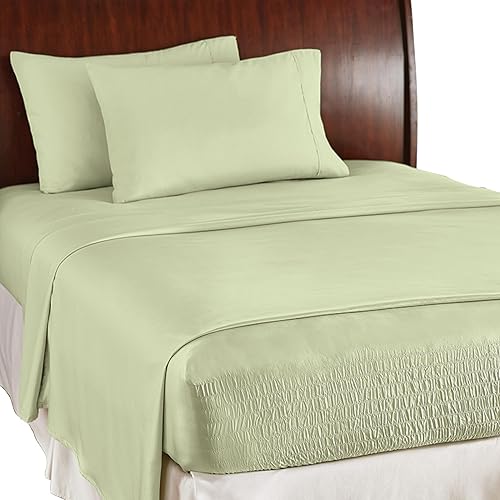 Collections Etc Bed Tite - Juego de sábanas de microfibra suave, incluye sábana encimera, sábana bajera y 2 fundas de almohada, color salvia, tamaño