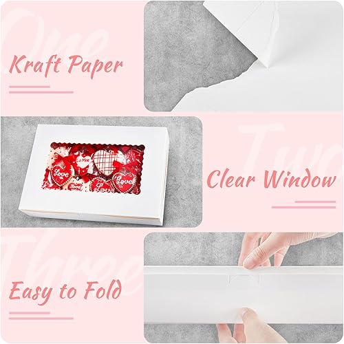 Miniatura 3 de Kucoele 30 cajas de panadería blancas con ventana, cajas de galletas de 12 x 8 x 2.5 pulgadas, cajas de pastelería grandes para postres, fresas de