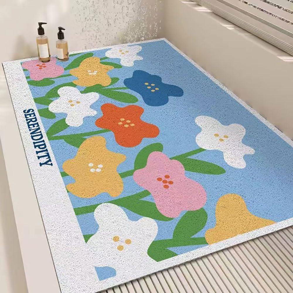 Tapis de Douche antidérapant Tapis Doux – luffa Caoutchouc Rapide(Flower,50x120cm)