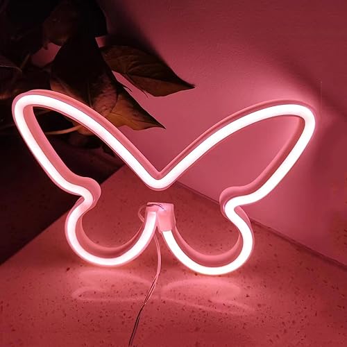 Vista 27 de Letreros de neón de mariposa que funcionan con pilas, luces LED de noche de neón, funciona con USB, decoración de pared de mariposa para decoración