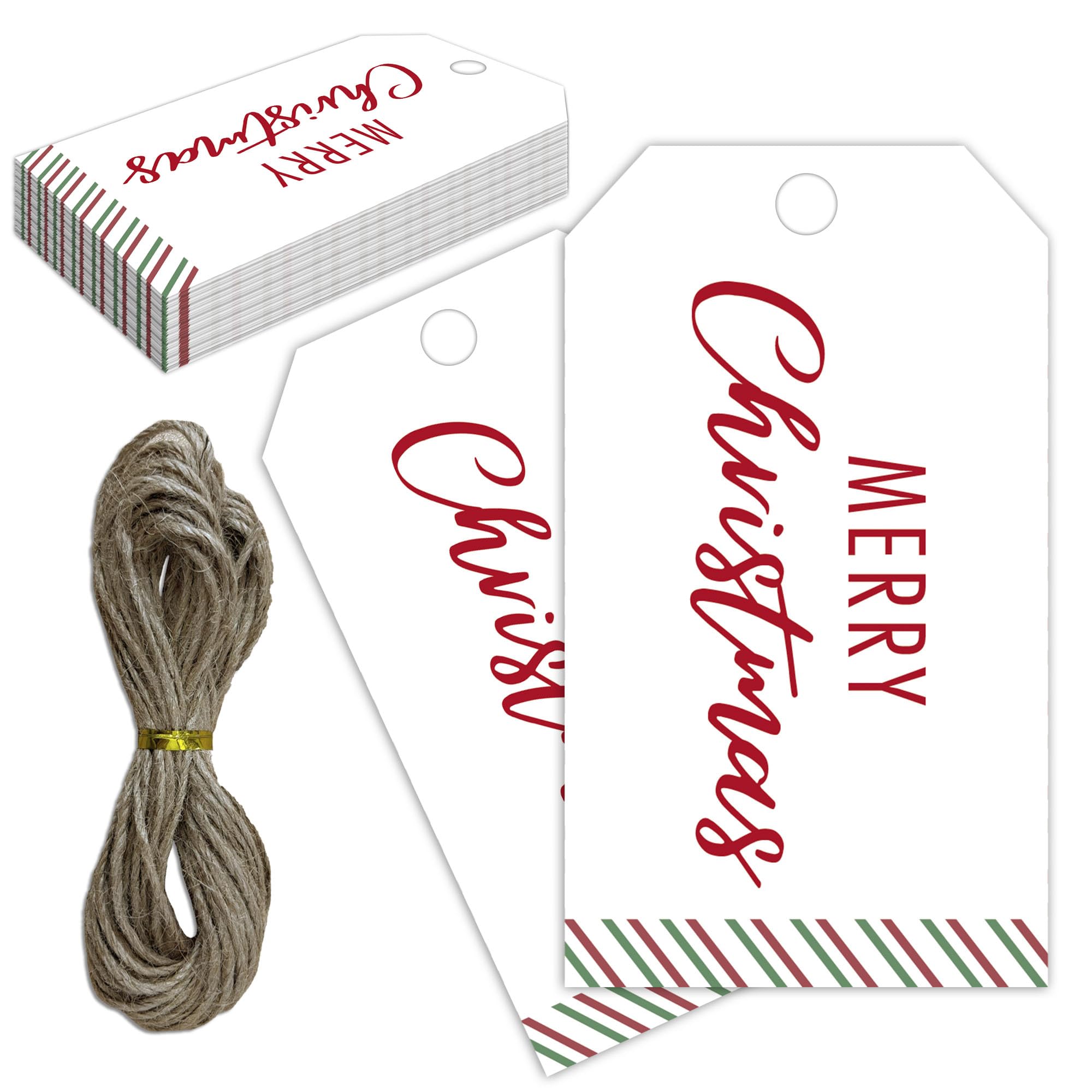 C08 Weihnachts-Geschenk-Etiketten mit Schnur, 5,1 x 8,9 cm, weiß, minimalistische Weihnachts-Geschenkanhänger, 50 Stück