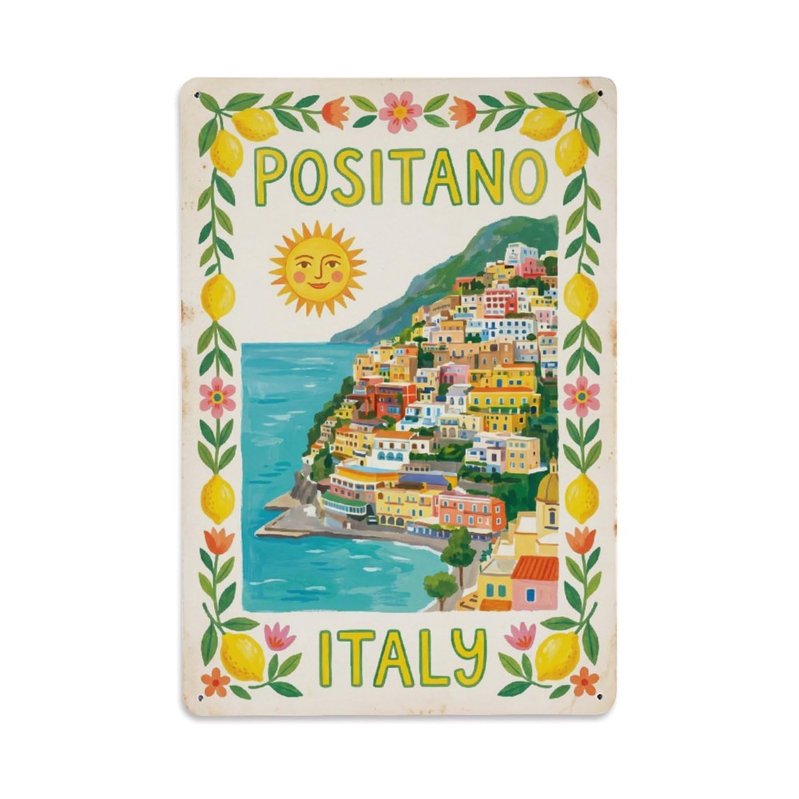 Vintage Travel Positano Italy Autumn Metal Tin Sign