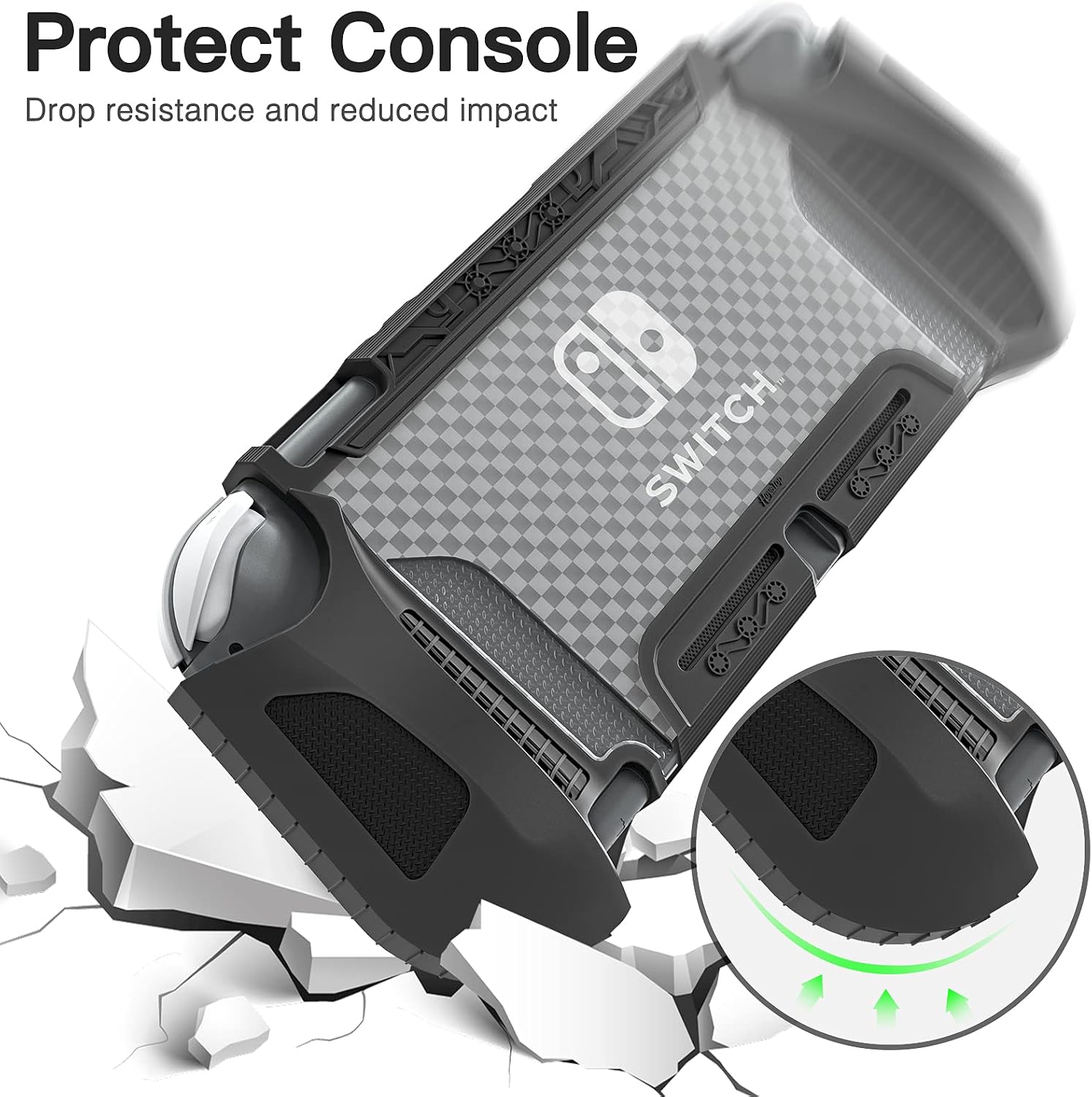 HEYSTOP Case Compatible with Nintendo Switch Lite, with Tempered Glass Screen Protector and 6 Thumb Grip, TPU Protective Cover for Switch Lite with Anti-Scratch/Anti-Dust (Black)