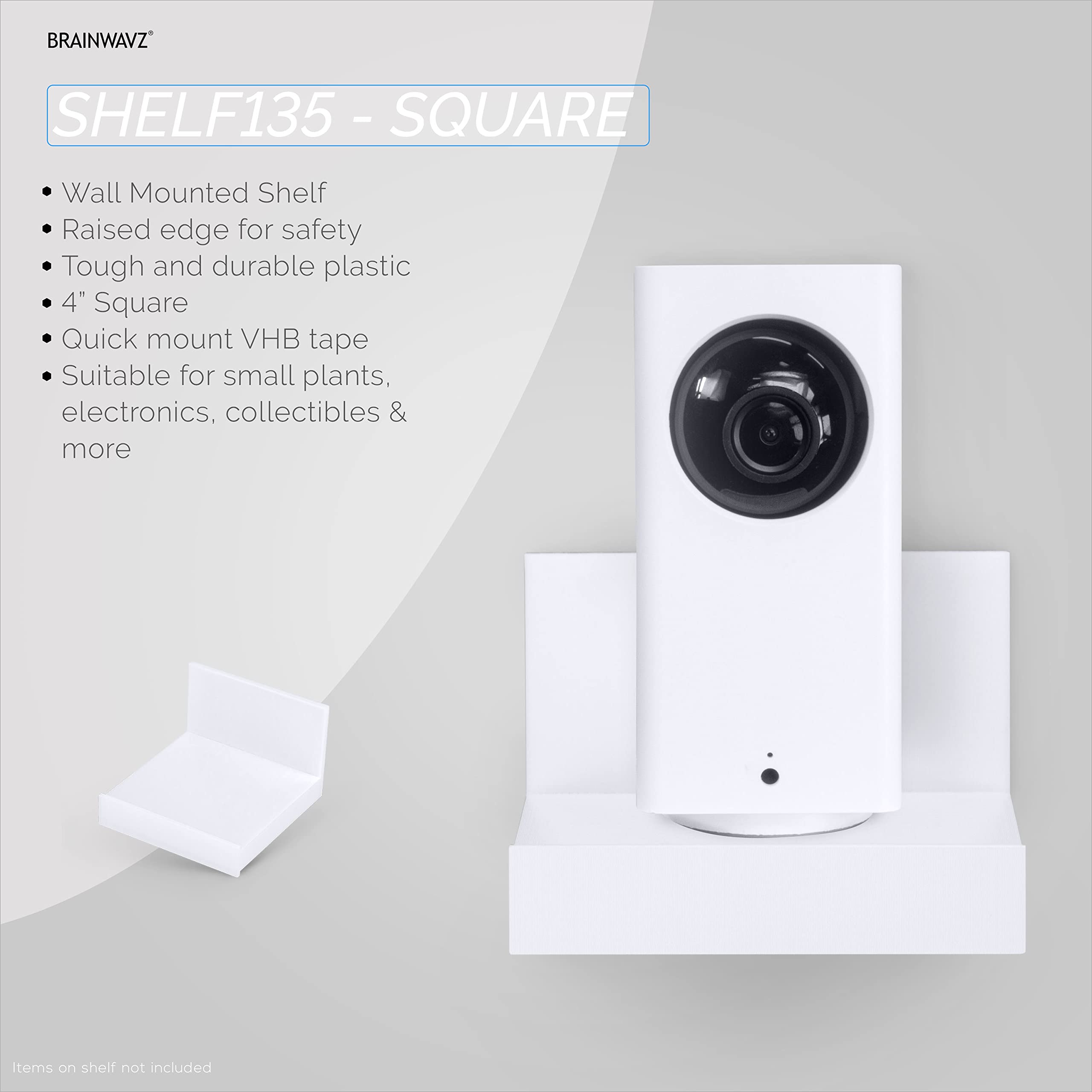Brainwavz Screwless 4" Universal Shelf for Cloud Security Camera, Baby Monitor, Small Speakers, Electronics & More, No Tools, Vhb Tape Strong Adheasive, (White) — Amazon image 3