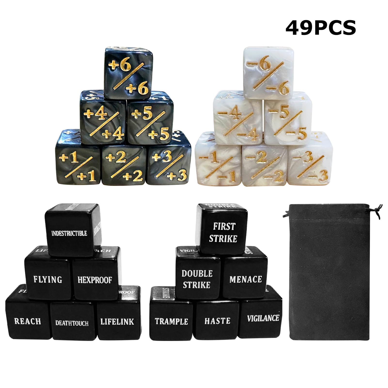 RUILILANG 48pcs Ability Keywords Dice Set - Acrylic Counter Tokens with Velvet Bag for MTG Tabletop Games - Image 4