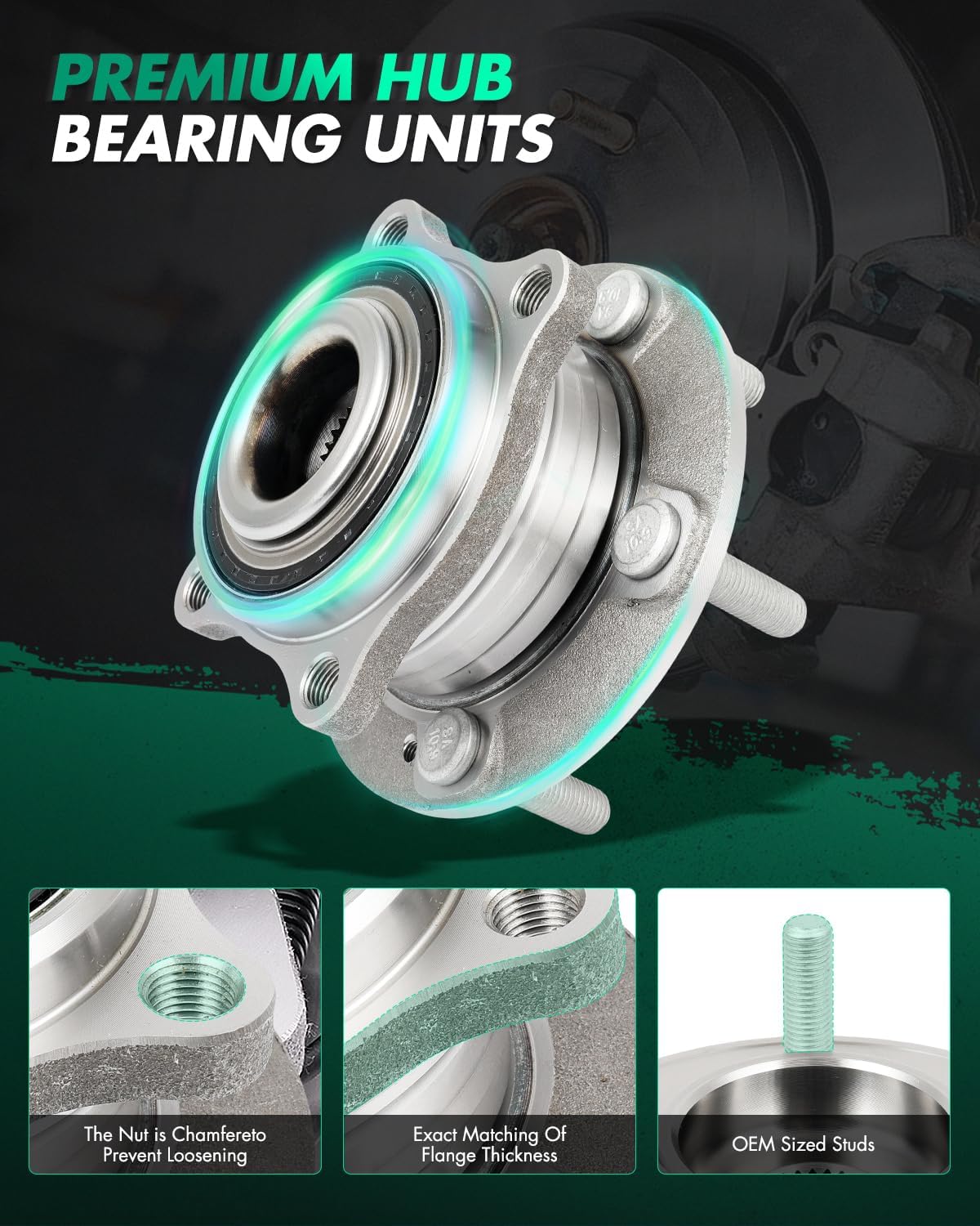 SCITOO Wheel Hub Assembly Fit 2007-2015 For Hyundai Santa Fe 2011-2015 For Kia Sorento 5 Lugs 513266 Front Hub Bearing Both(2)