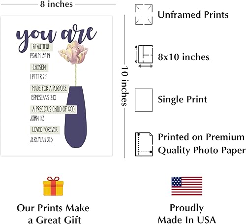 Miniatura 2 de AMERICAN LUXURY GIFTS You Are Beautiful, Chosen, Loved - Bible Verse Wall Art Print - 8x10 Floral Scripture Print Ideal For Home Decor, Office