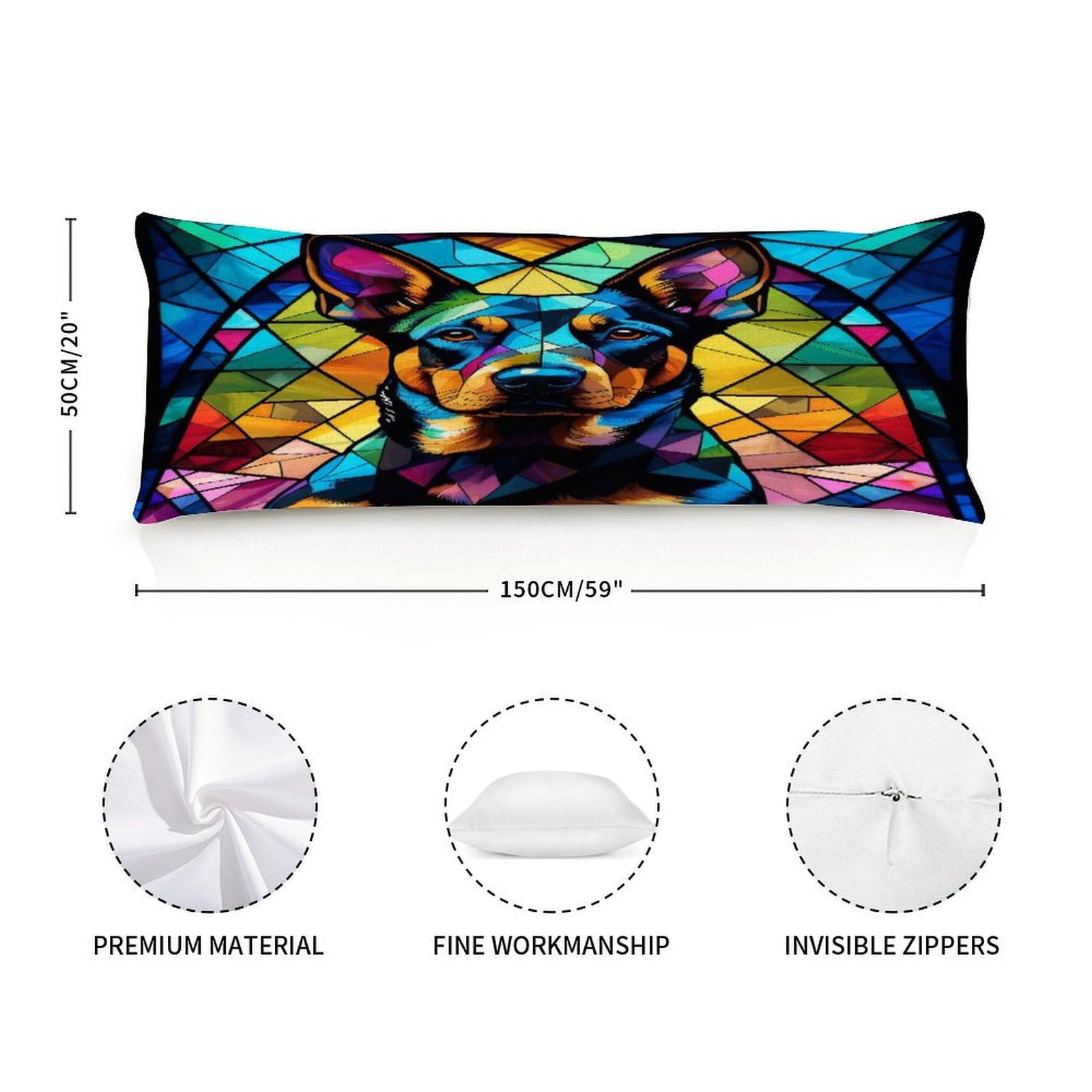 Long Pillow for Sleeping,Doberman Pincher Dog Stained Glass Long Body Pillow with Zipper 20x59in,Decorative Rectangle Body Pillowcase Case for Bedding Bedroom Sofa Couch Home Decoration