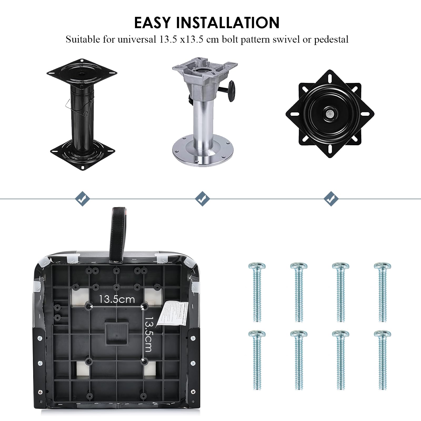 KOMFOTTEU Siège de bateau 2 pièces, Accessoires pour bateaux avec dossier rabattable, Chaise de bateau ergonomique en PVC et PP, Capacité de charge jusqu'à 110 kg, 50x52x42 cm (Noir)