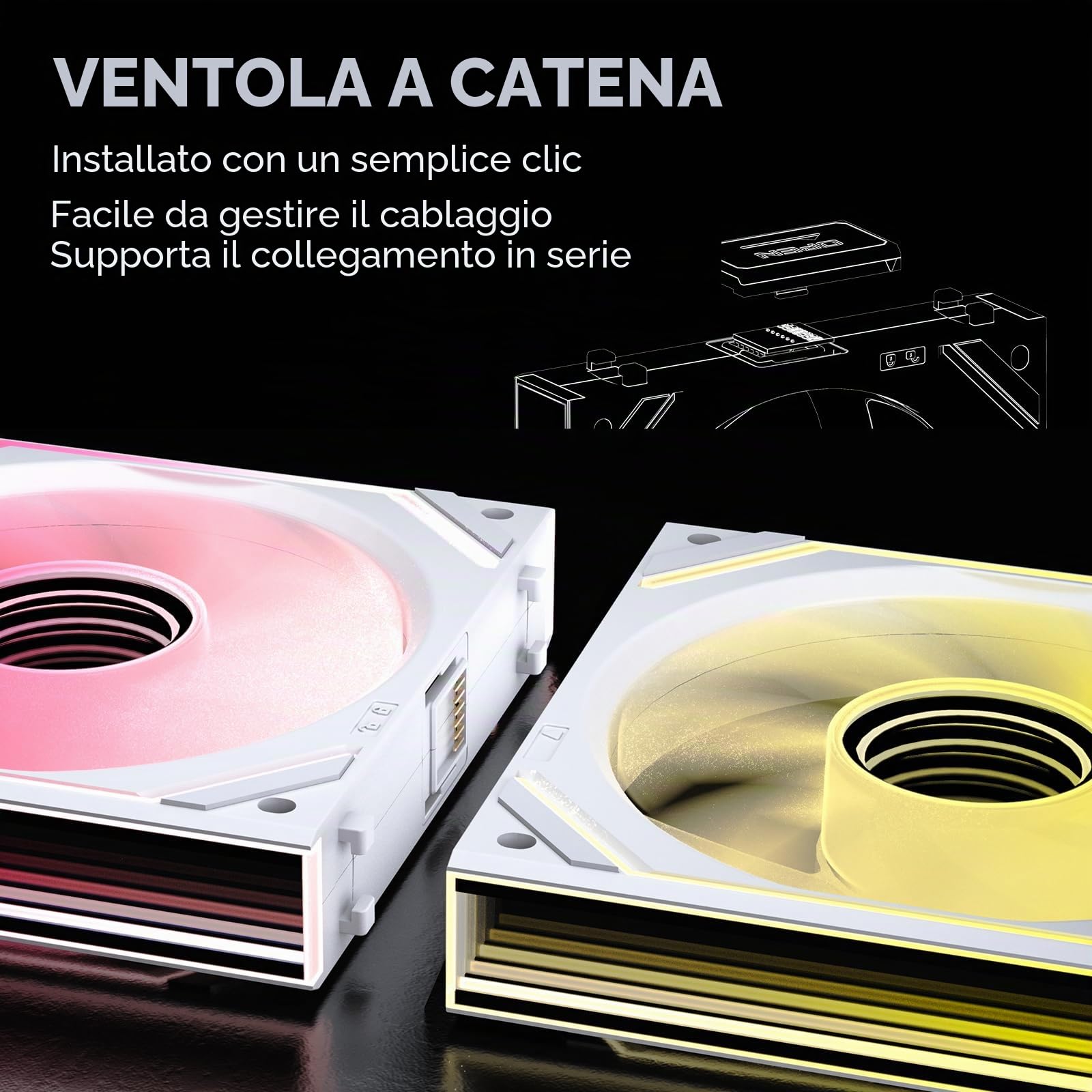 Tzmrit Interstellar-V2 Uni Ventola con effetto specchio infinito, RGB, ARGB e modulazione PWM, 120 mm, bianco