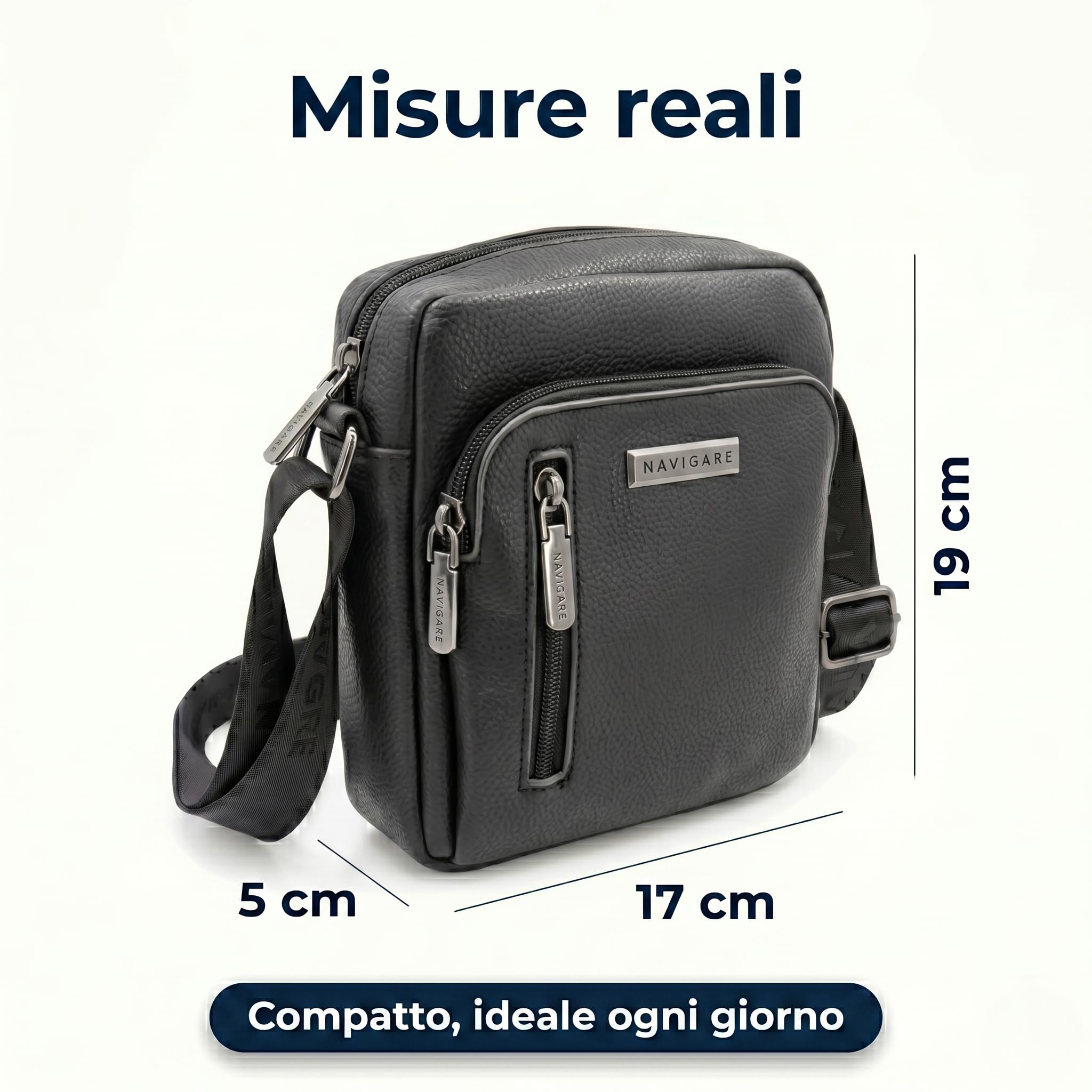 Navigare BORSELLO UOMO TRACOLLA – Borsello Uomo in Ecopelle con Tracolla Regolabile, 2 Tasche con Zip e Scomparti Interni, Stile Elegante e Casual per Lavoro, Viaggio e Tempo Libero