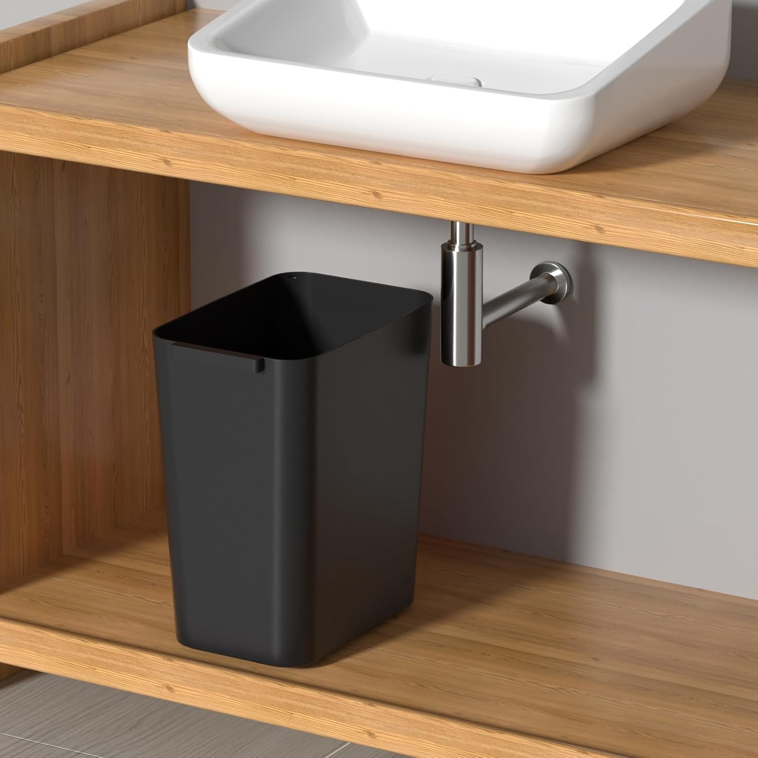 4.5 Gallon Slim Plastic Wastebasket, 3 Pack Rectangular Small Trash Can Wastebasket for Office Bathroom Kitchen, Black