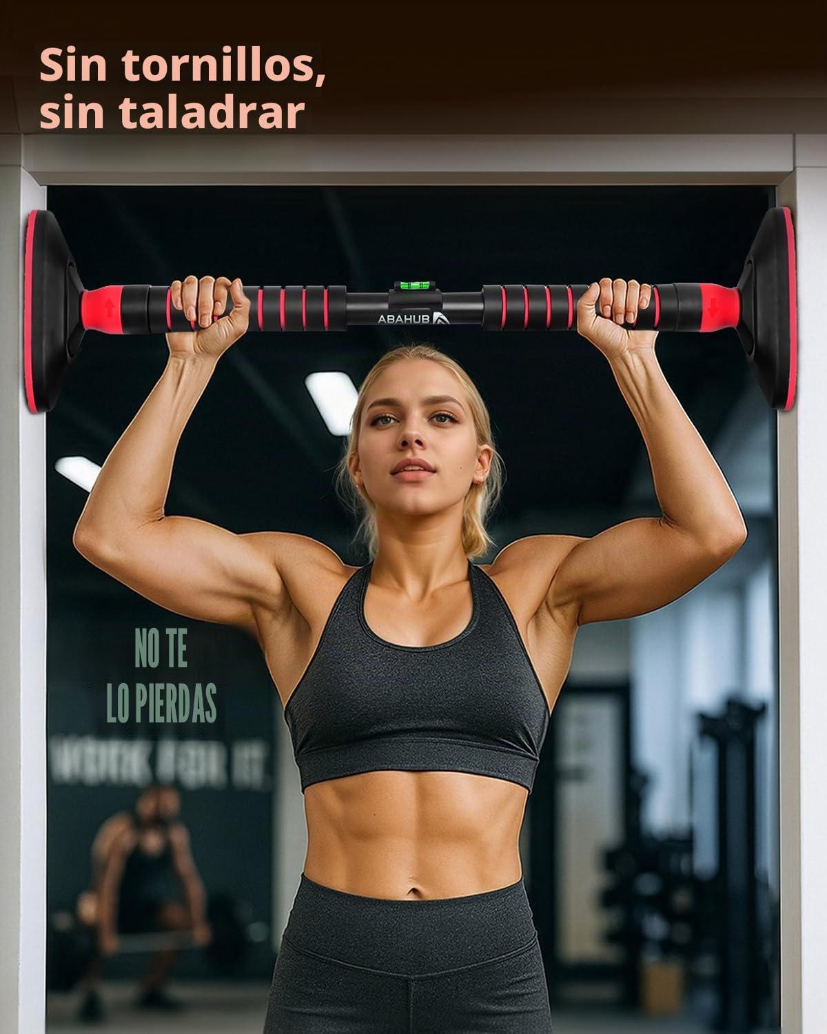 Abahub Barra para Tracciones de Puerta, Sin Tornillos, 120kg de Carga - Para Entrenamiento Intenso de Espalda y Hombros – Negro/Rojo