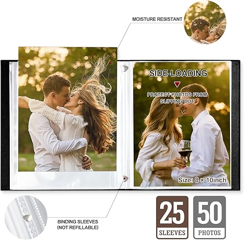 Vista 16 de Lanpn Álbum de fotos de 8 x 10 pulgadas, tapa dura de lino, sin ácidos, bolsillo de carga superior, libro de fotos con mangas que tiene capacidad