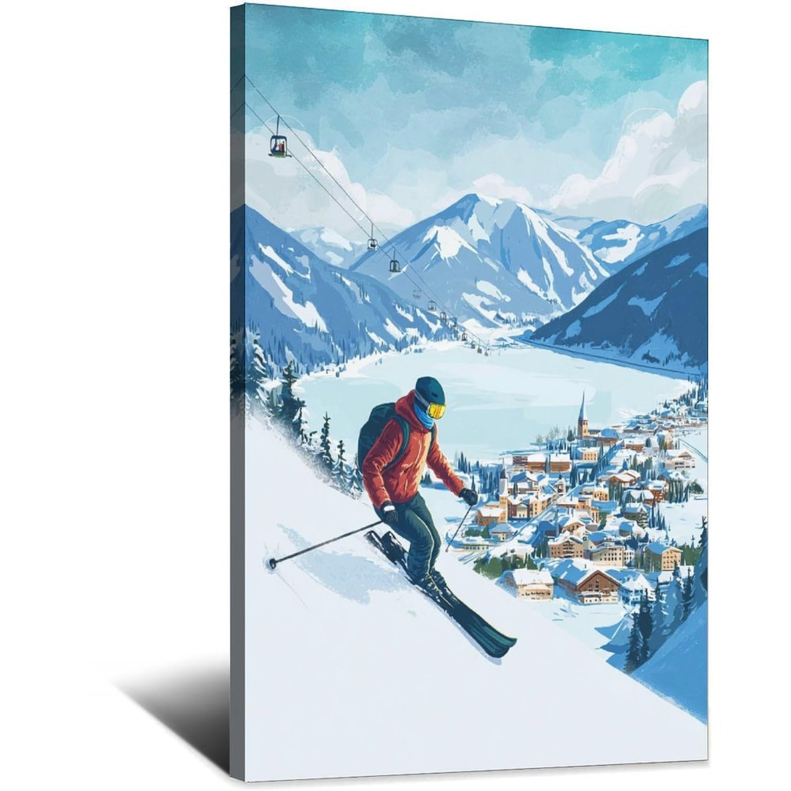 CFXNGA Zell Am See Austria Ski Poster 20x30inch(50x75cm) Vintage Watercolor Canvas Art