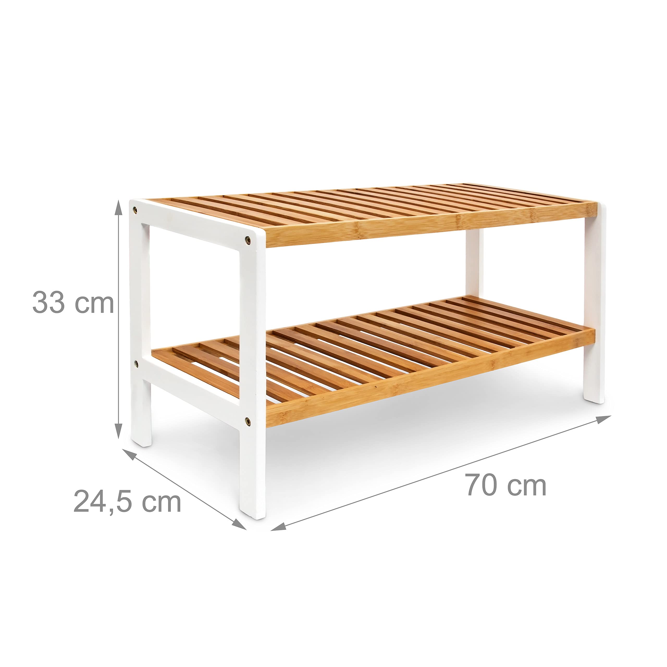 Relaxdays bambusowy regał na buty: 33x70x24,5cm solidna drewniana półka organizer regał przechowywanie, naturalny, biały