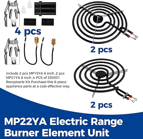 Miniatura 6 de Romalon Elemento de quemador eléctrico MP22YA, juego de 2 unidades MP15YA de 6 pulgadas, 2 piezas MP21YA de 8 pulgadas, 4 piezas 330031 Kit de