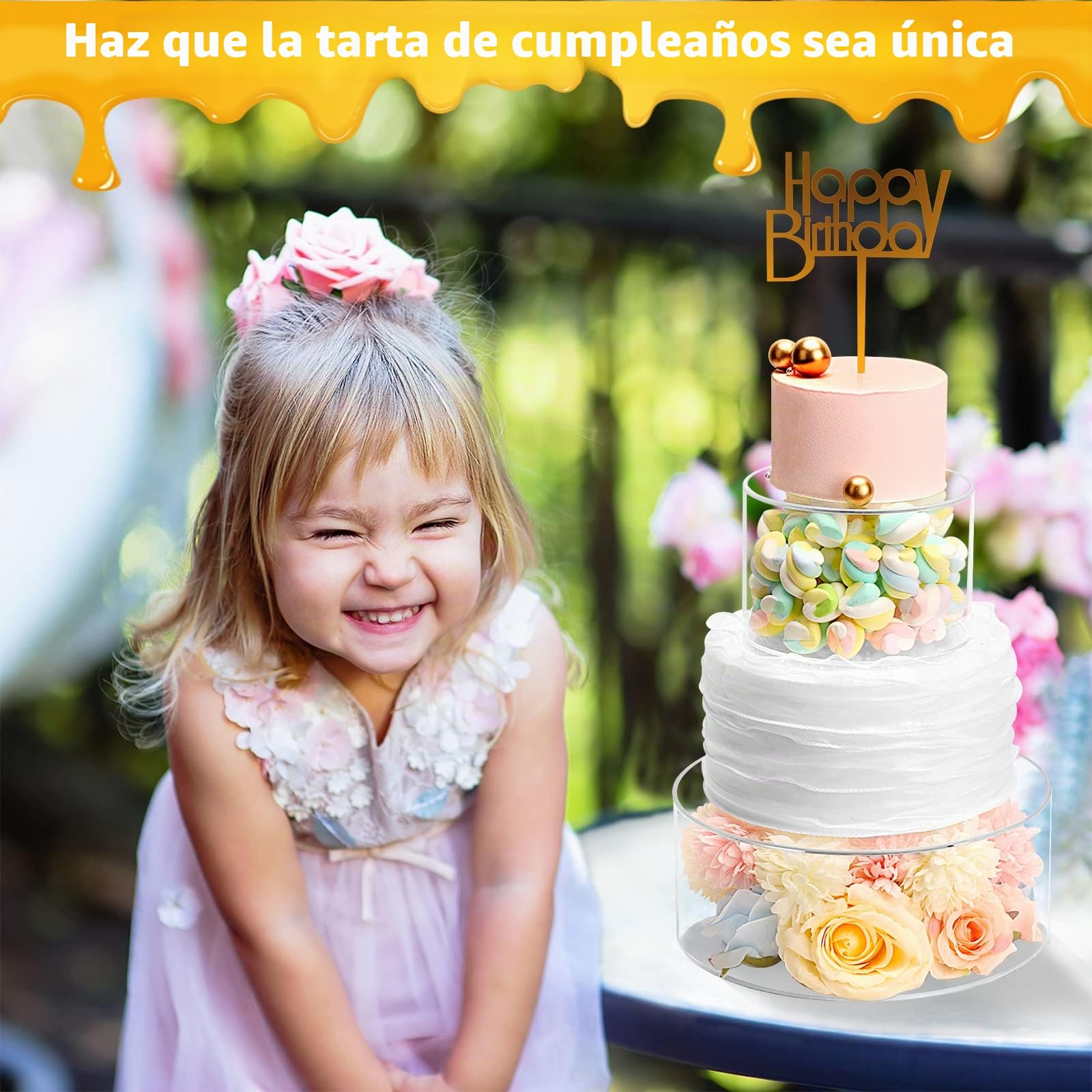 2pcs Soporte Acrílico Rellenable para Tartas,Caja Cilíndrica Redonda,Centro de Mesa Decorativo para Bodas y Fiestas de Cumpleaños (15x10cm, 25x10cm)