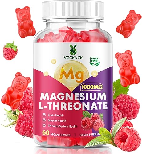 Gomitas de treonato de magnesio para niños y adultos, L-treonato de magnesio 1000 mg suplemento de treonato de magnesio que apoya la salud muscular