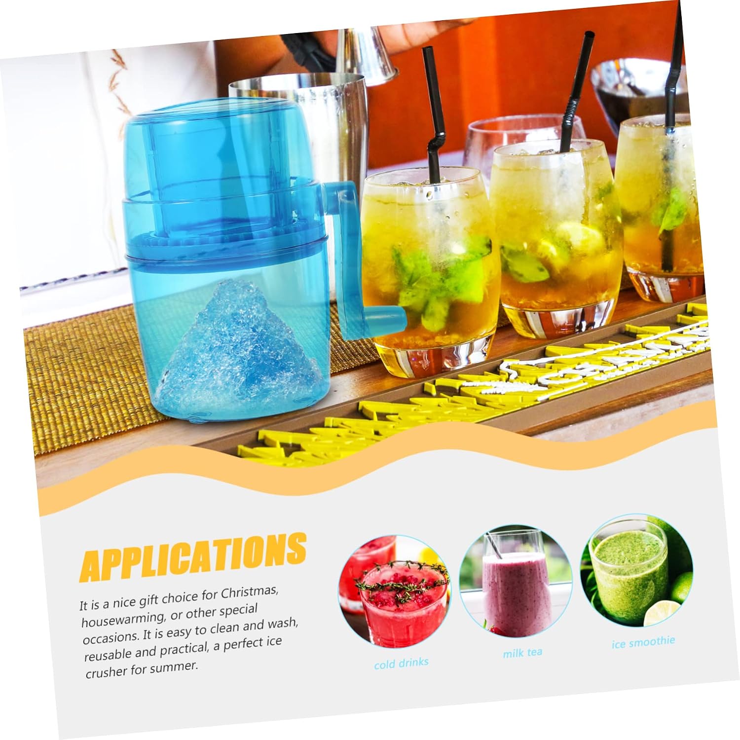 Portable Hand Crank Ice Crusher Manual Ice Shaver for Home Use Easy to Clean for Cones Drinks Compact Design Present for Kitchen