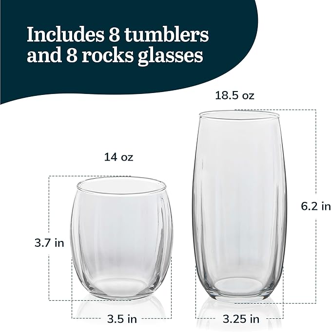 Libbey Cabos 16-Piece Tumbler and Rocks Glass Set