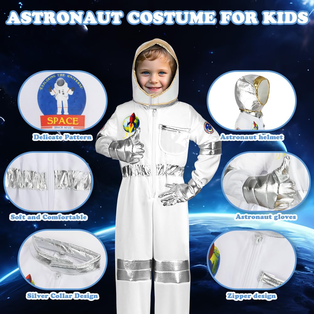 Aomig Disfraz Astronauta Niño, Disfraz de Astronauta Niño con Casco Astronauta, Traje Astronauta Niño, Regalo para Niño 4-8 Años para Fiesta Carnaval Halloween Cosplay - 2