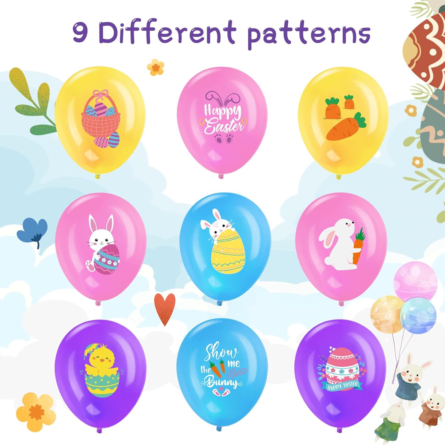 45 Piece Easter Party Latex Balloons Decorations, Easter Eggs Bunny Chick Balloon Hello Spring Happy Easter Decor for Spring Easter Birthday Theme Party Supplies Indoor Outdoor