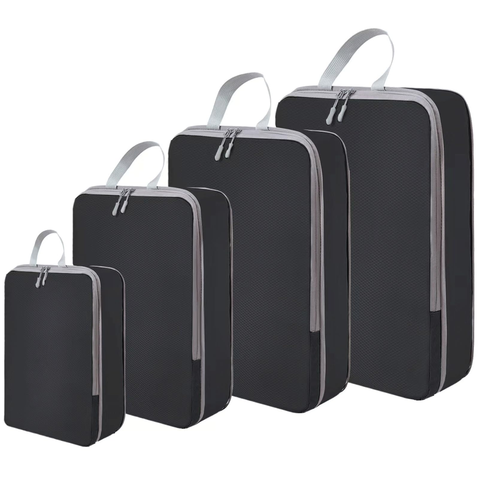 4 Set Compression Packing Cubes For Suitcase - Space-Saving Luggage Organizer Bags, Lightweight Compressible Travel Packing Organizer ﻿(Black)