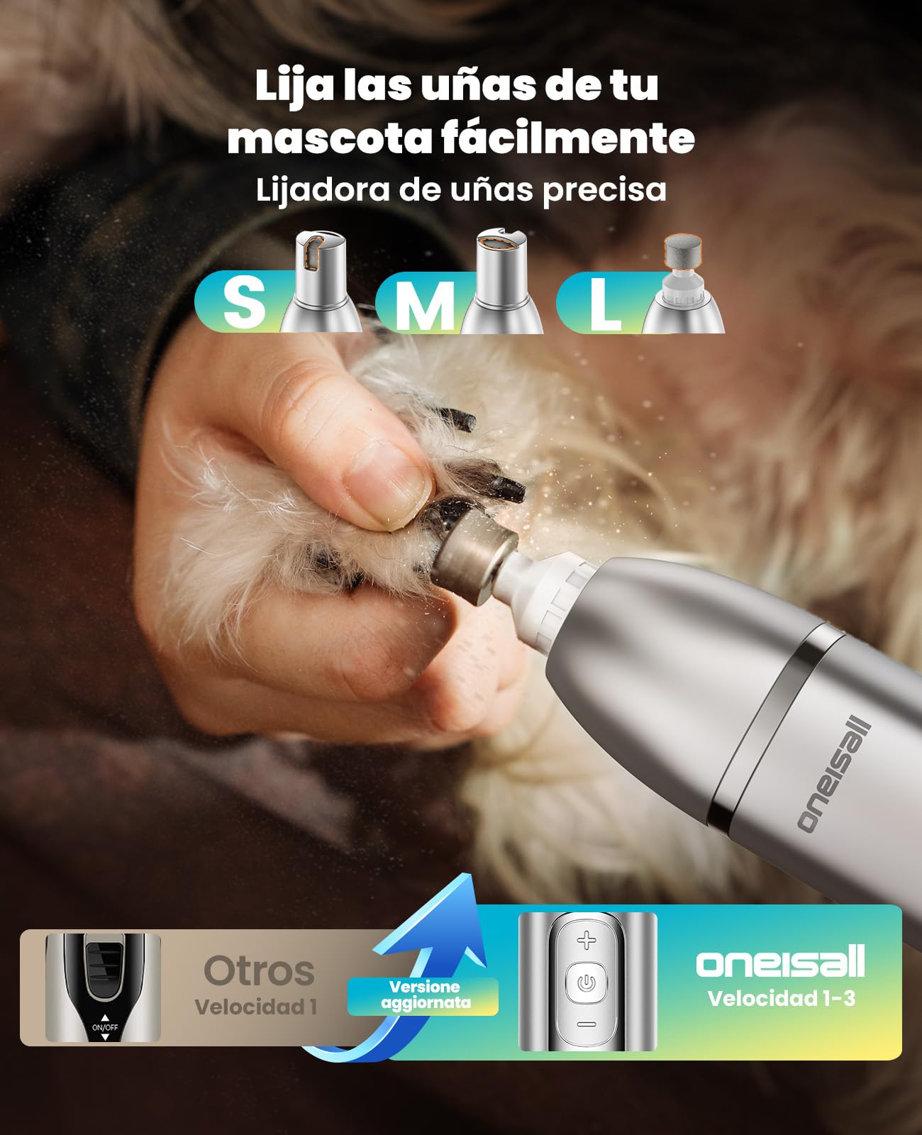 oneisall 4 en 1 Silencioso Maquina cortar pelo perros y Gatos, Impermeable IPX7 Cortapelos Perros, Profesional Maquina de Cortar pelo Perro&Cortapatas&Pulidora para Cuerpo, Patas, Ojos, Orejas y Cara