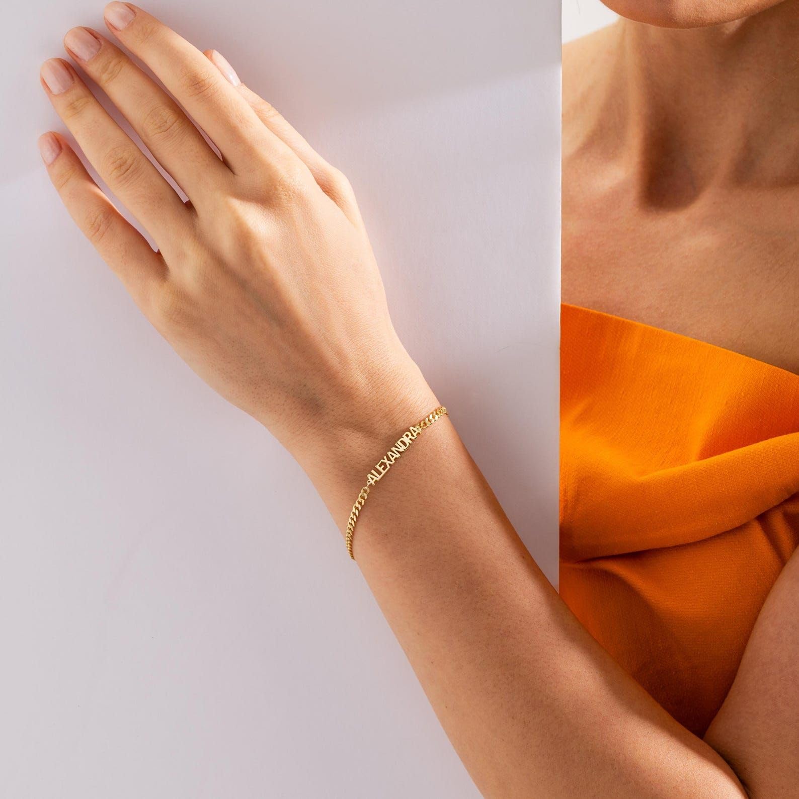 Su misura bracciale con nome personalizzato catena grumetta gioiello in argento sterling oro rosa