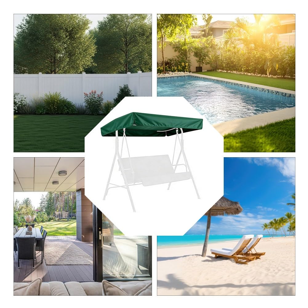 Copertura di ricambio per columpio, Tettuccio impermeabile 190T per dondolo da giardino, Telo Superiore per Sedia a Dondolo da Giardino a 2/3 Posti(Green,191x120x18/23cm)
