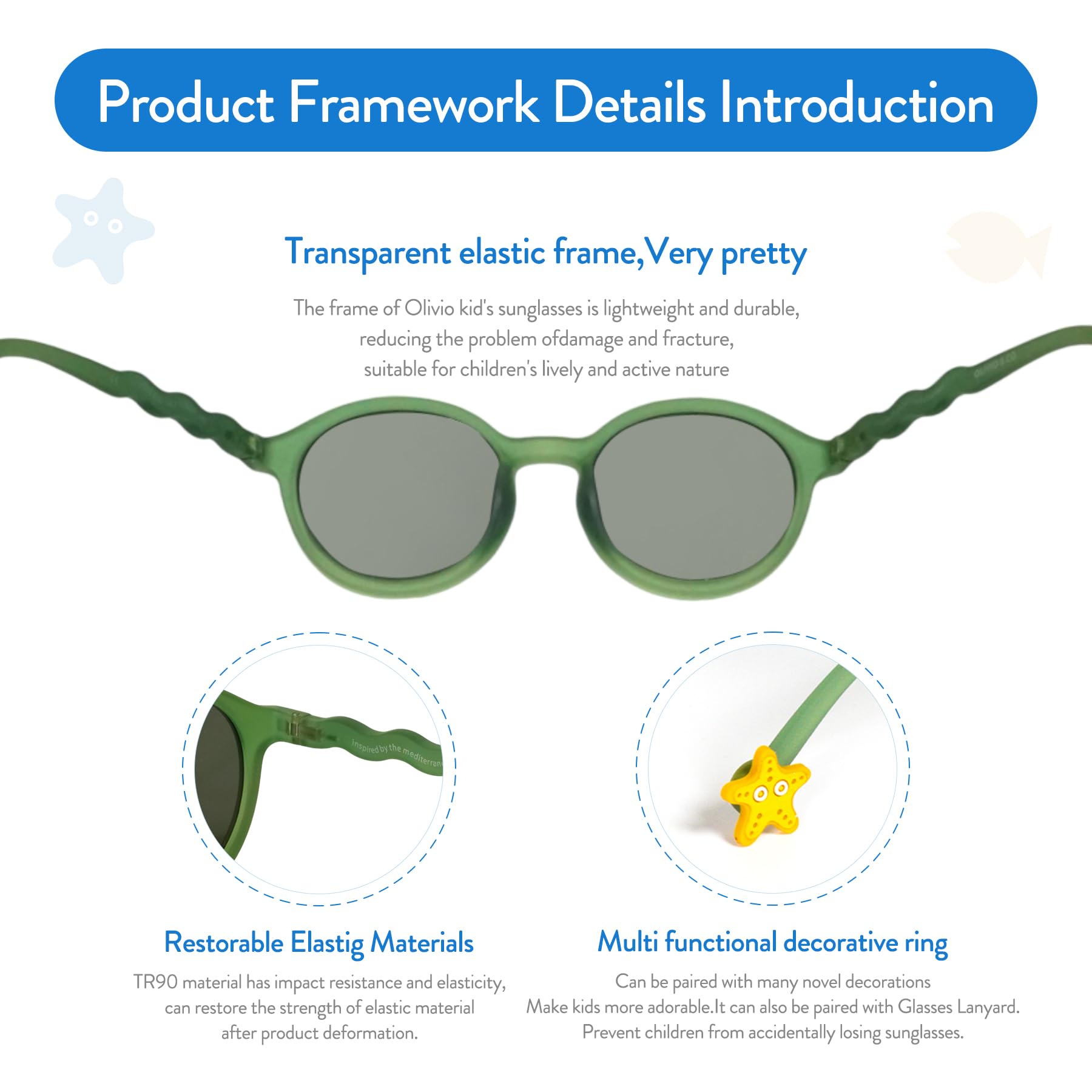 Polarisierte Sonnenbrille für Kinder, Kleinkinder, UV-Schutz, Strandbrille für Jungen und Mädchen, flexibel, langlebig., Olivgrün, oval (Teenager und Erwachsene), 12Y+